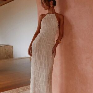 Peppermayo Elegant Cream Textured Maxi Dress